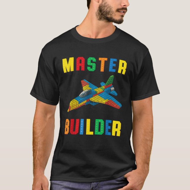 Funny Family Master Builder Building Bricks Blocks T-Shirt (Front)