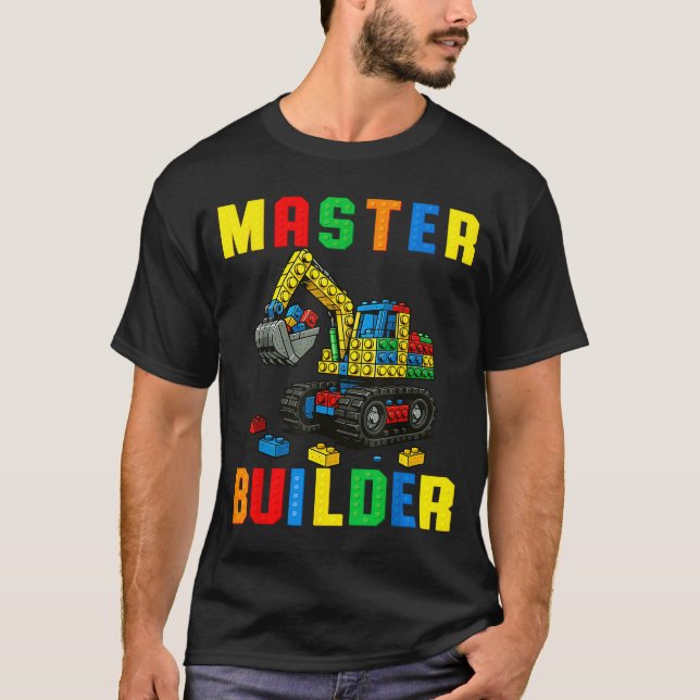 Funny Family Master Builder Building Bricks Blocks T-Shirt (Front)