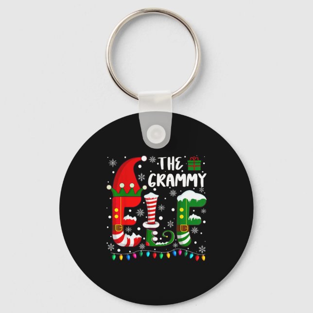 Funny Family Matching Pajamas Grammy Elf Christmas Key Ring (Front)