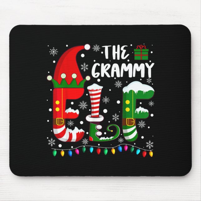 Funny Family Matching Pajamas Grammy Elf Christmas Mouse Mat (Front)