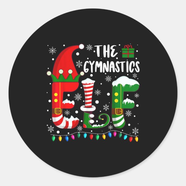 Funny Family Matching Pajamas Gymnastics Elf Chris Classic Round Sticker (Front)