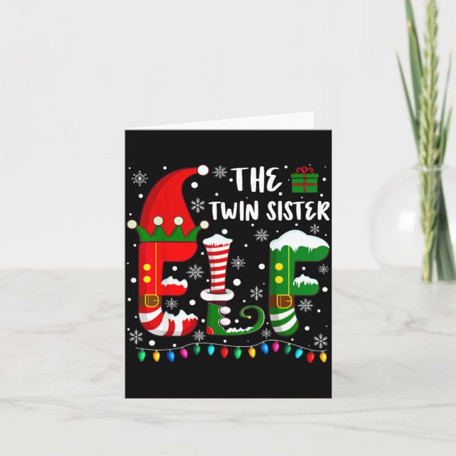 Funny Family Matching Pajamas Twin Sister Elf Chri Card (Front)