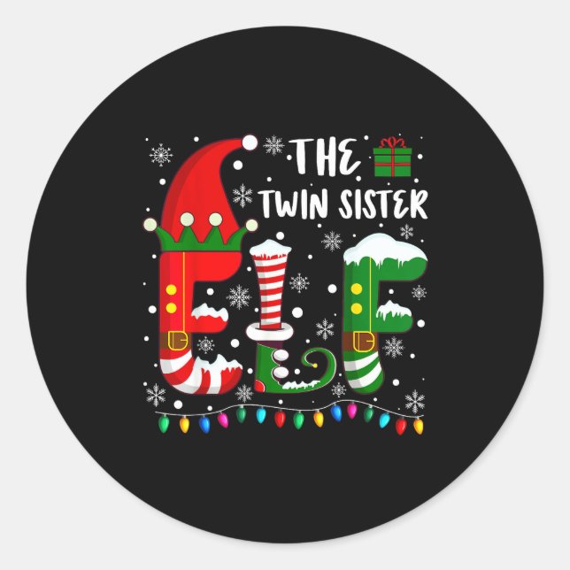 Funny Family Matching Pajamas Twin Sister Elf Chri Classic Round Sticker (Front)