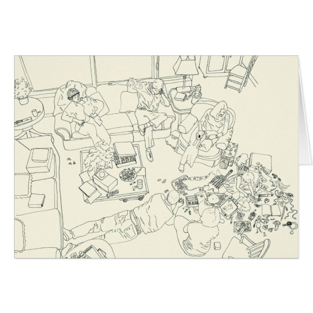 Funny Family Mess in the Lounge Line Drawing Art (Front Horizontal)