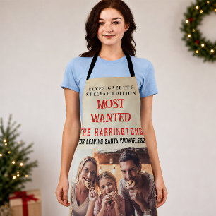 Funny Family Photo Vintage Most Wanted Christmas Apron