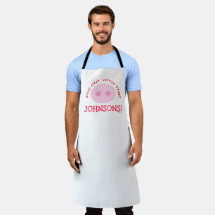 Funny Family Reunion BBQ Cartoon Pig Out Custom Apron