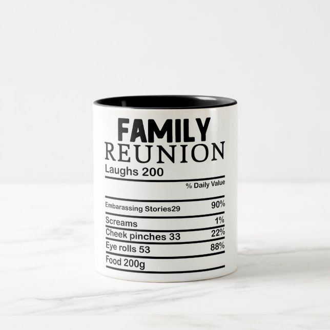 Funny Family Reunion Nutrition Facts Two-Tone Coffee Mug (Center)