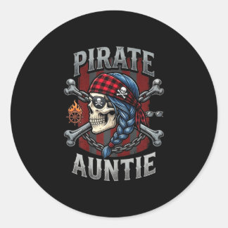 Funny family skull pirate auntie jolly roger classic round sticker