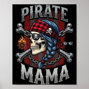 Funny family skull pirate mama jolly roger poster
