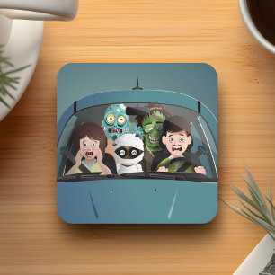 Funny Family Vacation Halloween Nightmare Square Paper Coaster