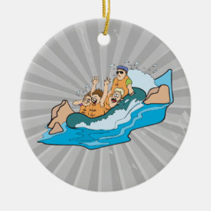 funny family whitewater rafting cartoon ceramic tree decoration
