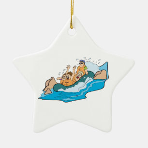 funny family whitewater rafting cartoon ceramic tree decoration