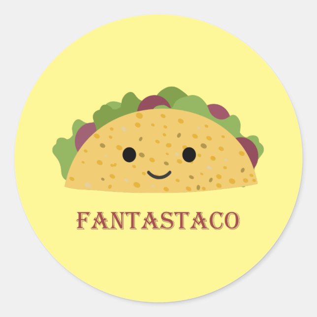 Funny Fantastaco Taco Pun Cute Kawaii Taco Classic Round Sticker (Front)