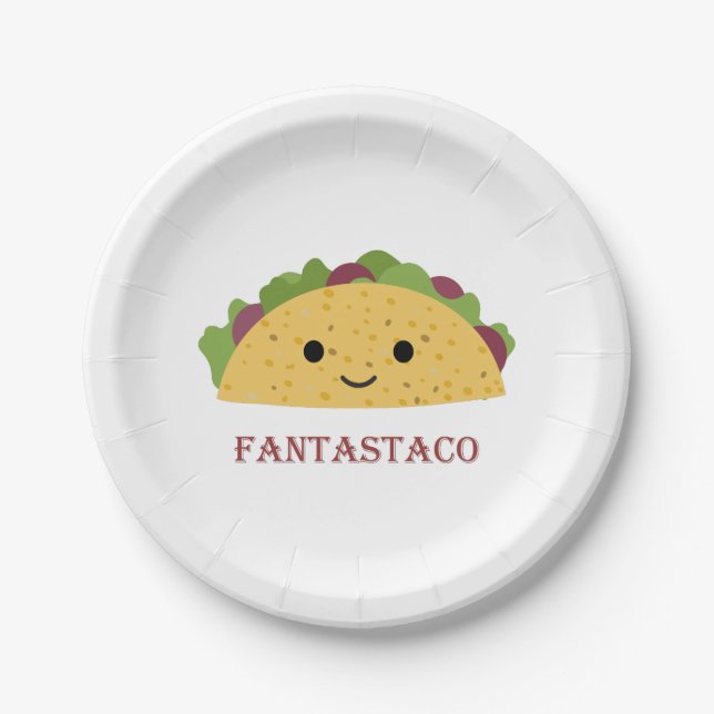 Funny Fantastaco Taco Pun Cute Kawaii Taco Paper Plate (Front)