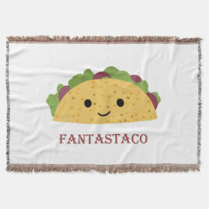 Funny Fantastaco Taco Pun Cute Kawaii Taco Throw Blanket