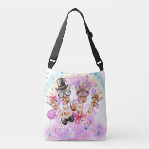Funny Fantasy Giraffes in the Cotton Candy Clouds Crossbody Bag