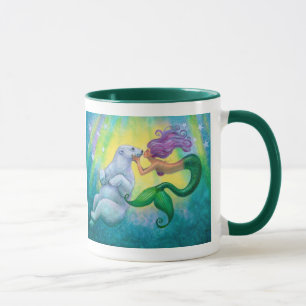 Funny Fantasy Mermaid Polar Bear Kiss Coffee Mug