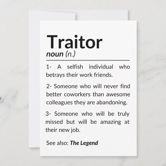 Funny farewell coworker, colleague leaving job thank you card (Front)