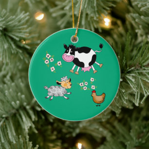 funny farm animals ceramic tree decoration