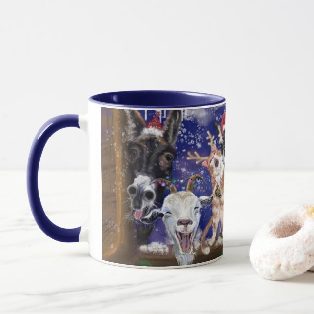 Funny Farm Animals Christmas Coffee Mug (With Donut)