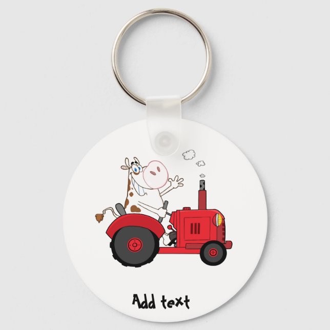 Funny Farm Cow on tractor personalised Key Ring (Front)