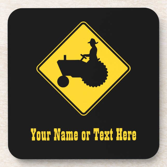 Funny Farm Tractor Road Sign Warning Coaster (Front)