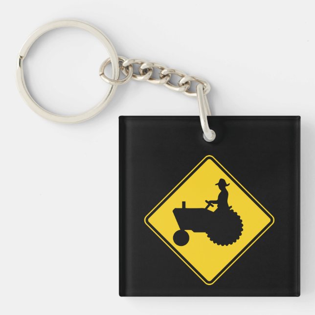 Funny Farm Tractor Road Sign Warning Key Ring (Front)