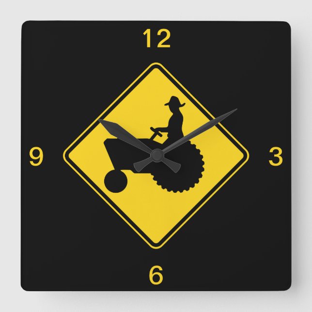 Funny Farm Tractor Road Sign Warning Square Wall Clock (Front)