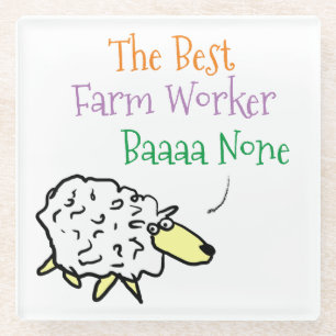 Funny Farm Worker Sheep Best Baaa None Cartoon Glass Coaster