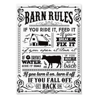 Funny Farmers barn rules Plaque Photo Print