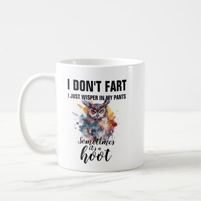 Funny Fart Whisper Owl Mug - Hoot Custom Coffee (Left)