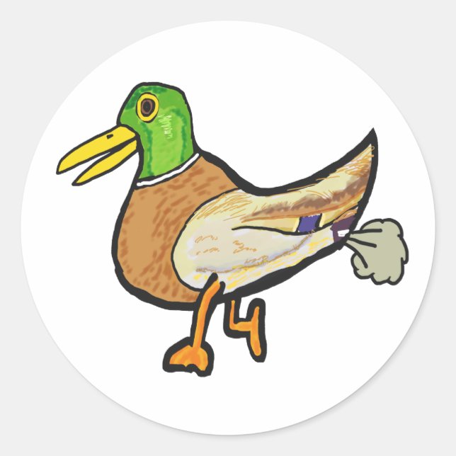 Funny Farting Duck Classic Round Sticker (Front)