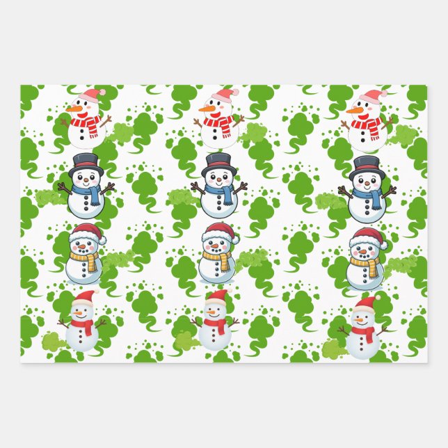 Funny Farting Snowmen Christmas Wrapping Paper Sheet (Front)