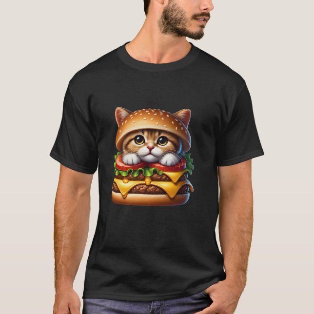 Funny Fast Food Cat Burger Lover Cute Cats Cheeseb T-Shirt (Front)