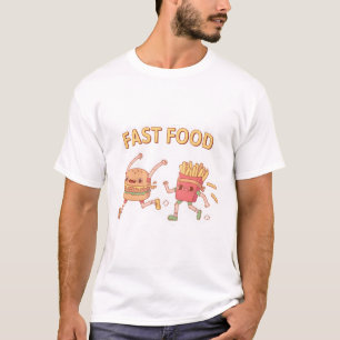 Funny Fast Food Running Burger and Fries Doodle T-Shirt