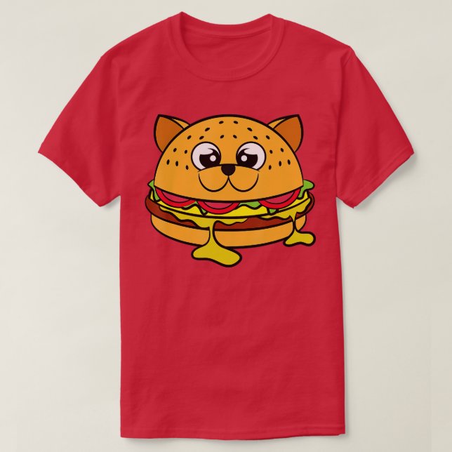 Funny Fastfood Burger Cat Kitten Kitty Cheeseburge T-Shirt (Design Front)