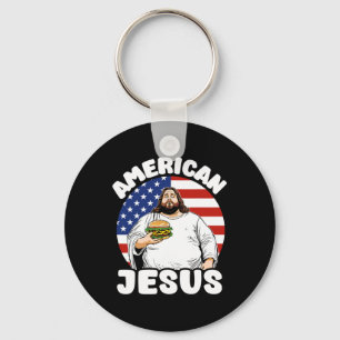 Funny Fat American Jesus Hamburger Sarcastic 4th O Key Ring