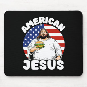 Funny Fat American Jesus Hamburger Sarcastic 4th O Mouse Mat