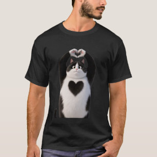 Funny Fat Black Cat Hearts Paws Sign Valentines Da T-Shirt