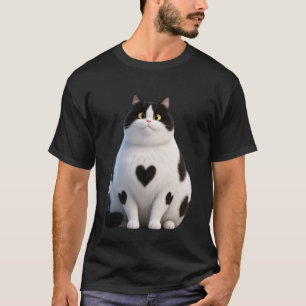Funny Fat Black Cat Hearts Paws Sign Valentines Da T-Shirt