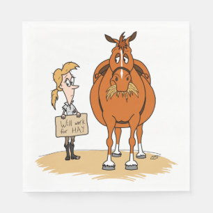 Funny Fat Cartoon Horse Woman Will Work For Hay Napkin