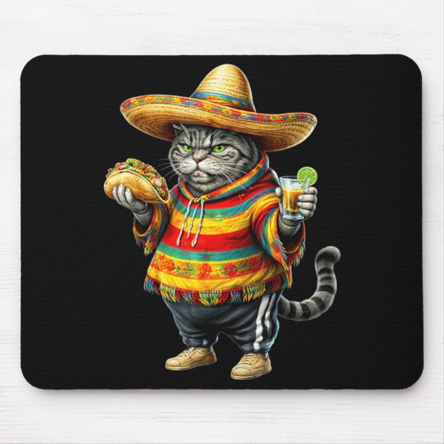 Funny Fat Cat Cinco De Mayo Fat Kitten Cat with Mouse Mat (Front)