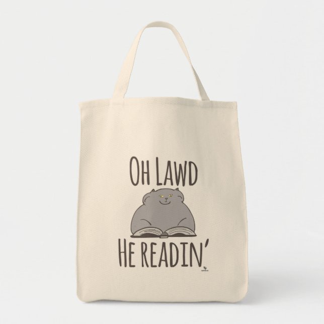  Funny Fat Cat He Reading Cartoon Slogan Tote Bag (Front)