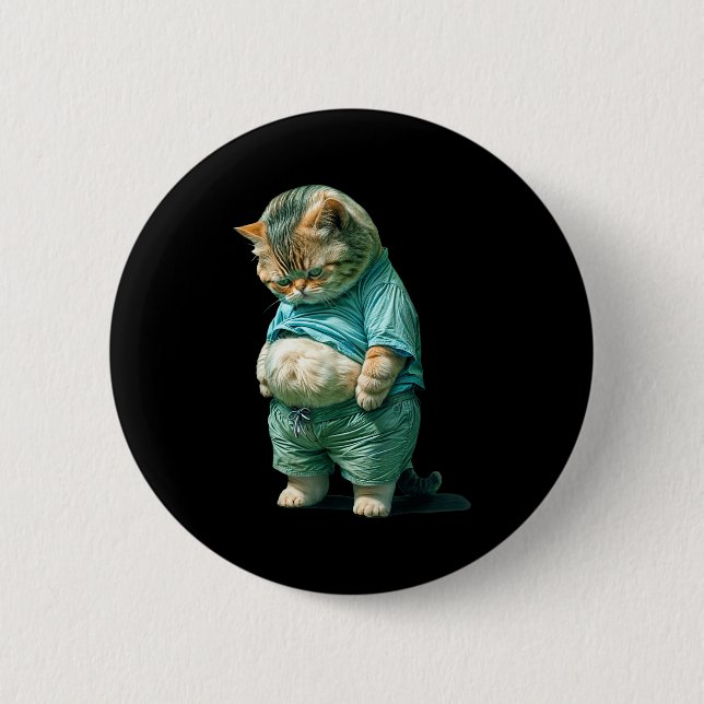 Funny Fat Cat Ia Art Design Print  6 Cm Round Badge (Front)