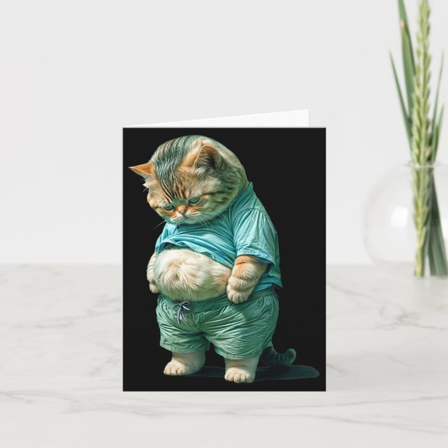 Funny Fat Cat Ia Art Design Print  Card (Front)