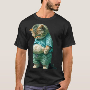 Funny Fat Cat Ia Art Design Print  T-Shirt