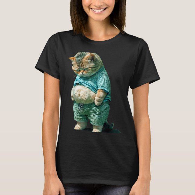 Funny Fat Cat Ia Art Design Print  T-Shirt (Front)