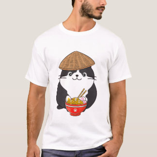Funny fat cat is eating noodles T-Shirt
