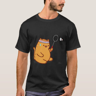 Funny Fat Cat Playing Dminton  T-Shirt
