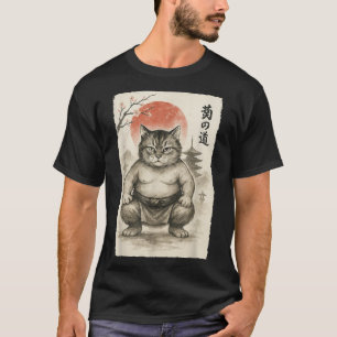 Funny Fat Cat Sumo Wrestler Sumi-e Japanese Art An T-Shirt